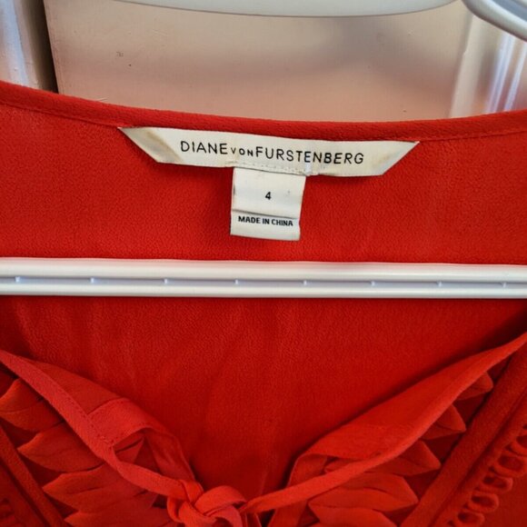 Diane Von Furstenberg women's orange 3/4 sleeve blouse in size 4 - Picture 3 of 8